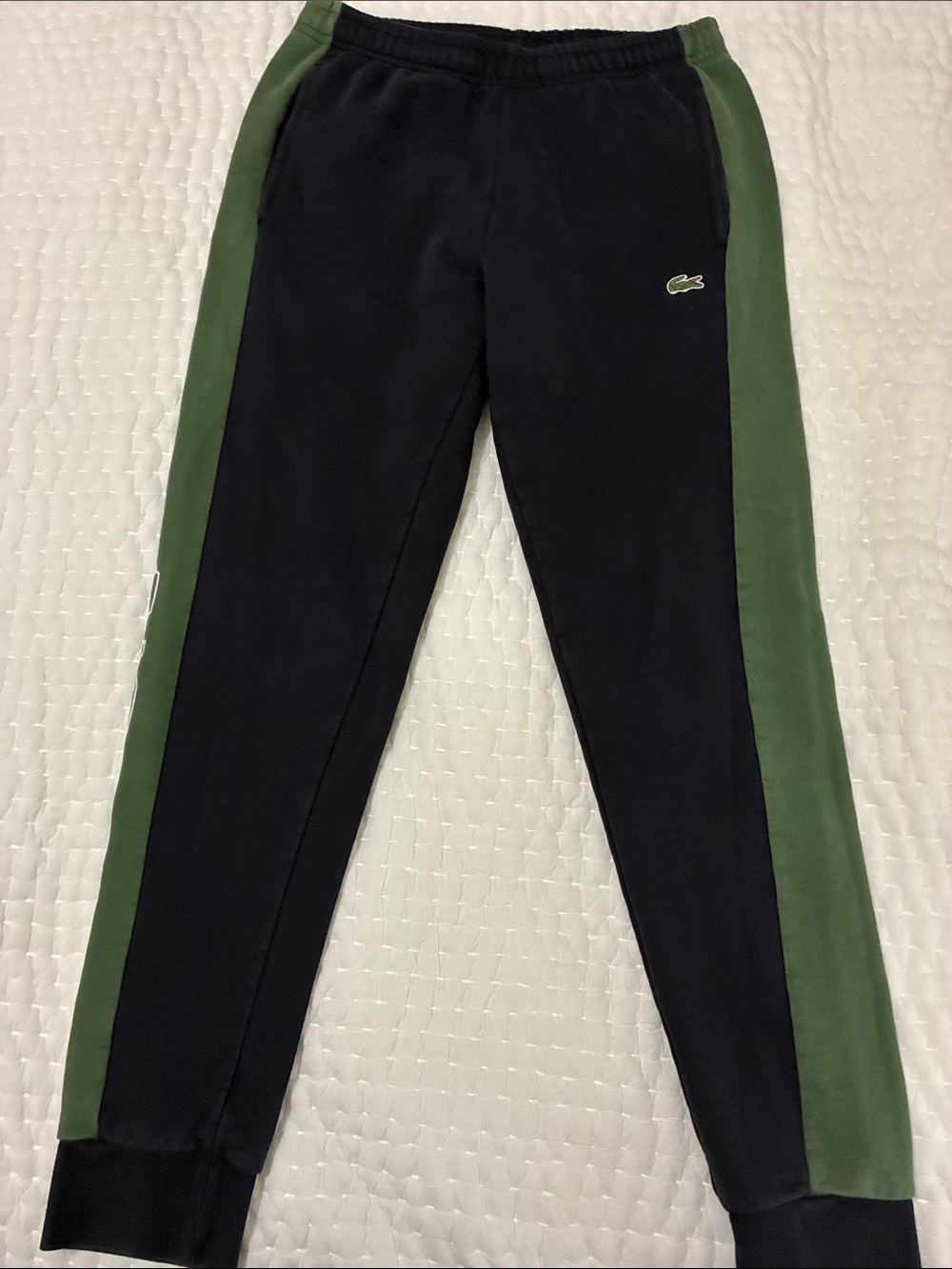 Lacoste Black Colorblock Joggers with Green Side Panels